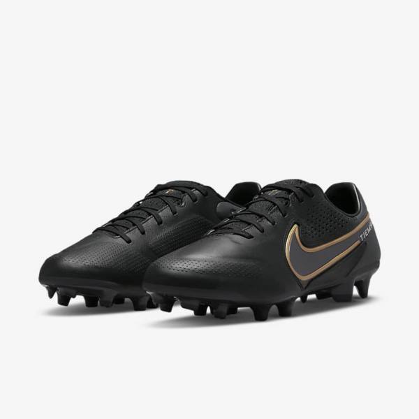 Nike Tiempo Legend 9 Pro FG Firm-Ground Voetbalschoenen Dames Zwart Donkergrijs Metal Goud Metal Donkergrijs | NK076XER