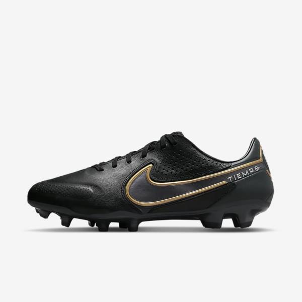 Nike Tiempo Legend 9 Pro FG Firm-Ground Voetbalschoenen Dames Zwart Donkergrijs Metal Goud Metal Donkergrijs | NK076XER