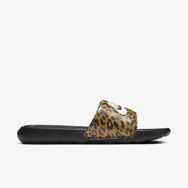 Nike Victori One Print Badslippers Dames Zwart Wit | NK718QRT