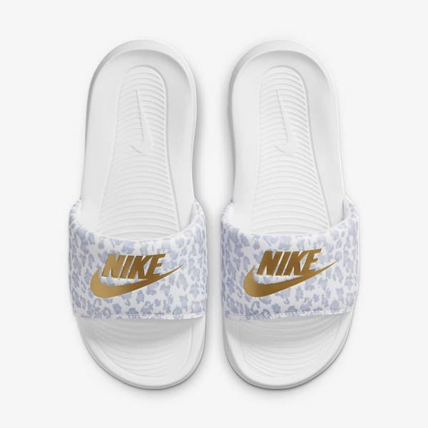 Nike Victori One Print Badslippers Dames Wit Grijs Platina Metal Goud | NK916FCX