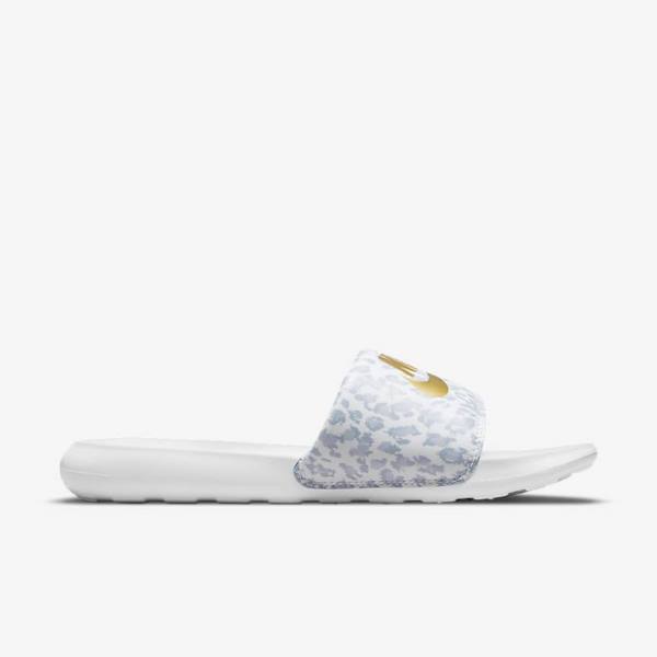 Nike Victori One Print Badslippers Dames Wit Grijs Platina Metal Goud | NK916FCX