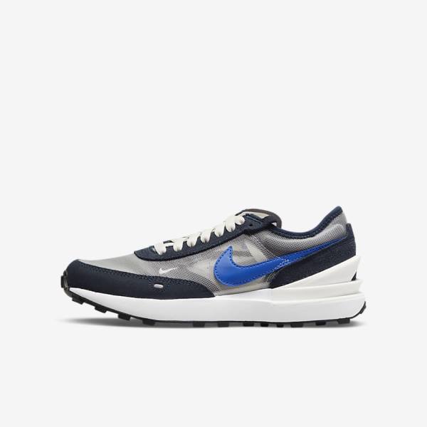 Nike Waffle One Older Wandelschoenen Kinderen Donkerobsidian Zwart Koningsblauw | NK105VUR