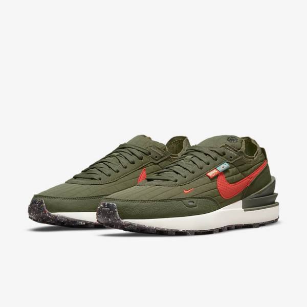 Nike Waffle One Premium Sneakers Heren Olijfgroen Zwart Oranje | NK187QCH