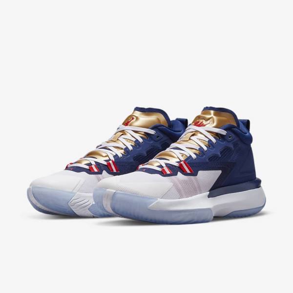 Nike Zion 1 Basketbalschoenen Heren Blauw Wit Metal Goud Rood | NK905SVI