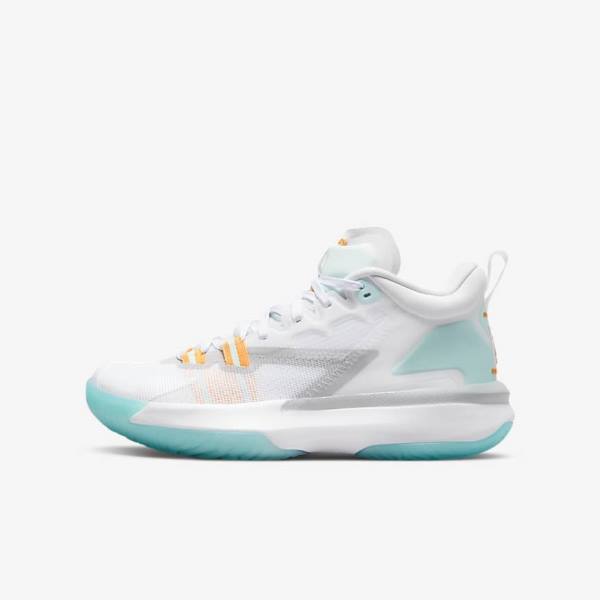 Nike Zion 1 Older Basketbalschoenen Kinderen Wit Oranje Turquoise Zwart | NK250VOG