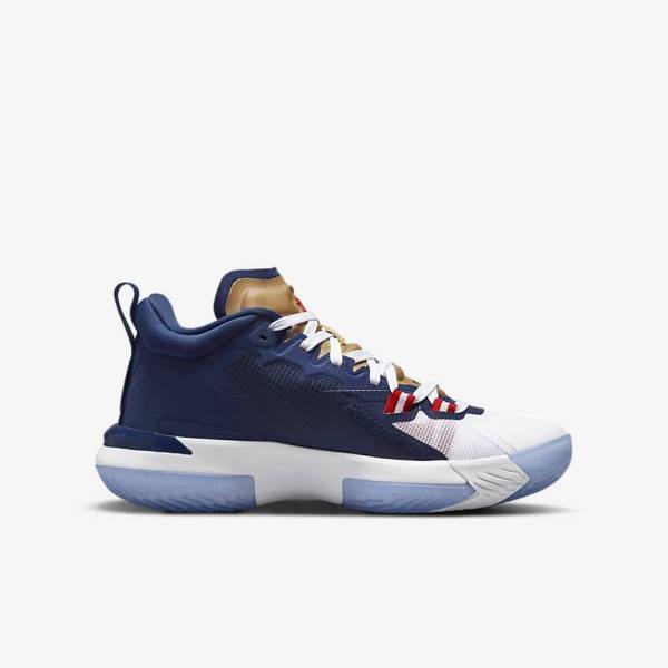 Nike Zion 1 Older Basketbalschoenen Kinderen Blauw Wit Metal Goud Rood | NK479LHQ