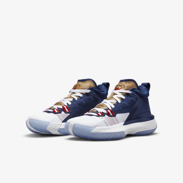 Nike Zion 1 Older Basketbalschoenen Kinderen Blauw Wit Metal Goud Rood | NK479LHQ