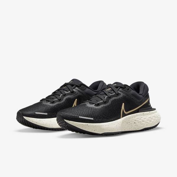 Nike ZoomX Invincible Run Flyknit Weg Hardloopschoenen Dames Zwart Metal Goud | NK506ULE