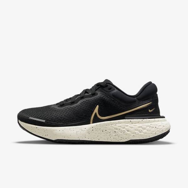 Nike ZoomX Invincible Run Flyknit Weg Hardloopschoenen Dames Zwart Metal Goud | NK506ULE