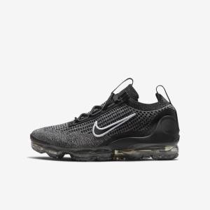 Nike Air VaporMax 2021 FK Older Sneakers Kinderen Zwart Wit Donkergrijs Zwart | NK148NCS