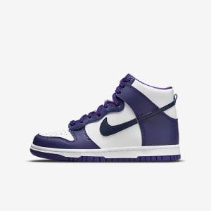 Nike Dunk High Older Sneakers Kinderen Wit Paars Donkerblauw | NK458UVZ