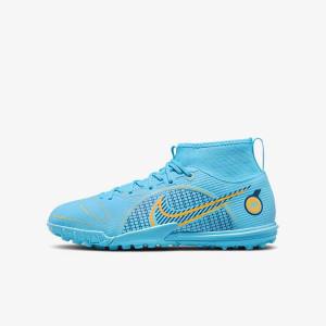 Nike Jr. Mercurial Superfly 8 Academy TF Older Turf Voetbalschoenen Kinderen Blauw Oranje | NK571SEI