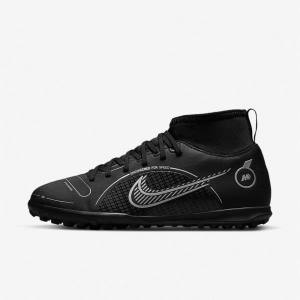 Nike Jr. Mercurial Superfly 8 Club TF Older Turf Voetbalschoenen Kinderen Zwart Grijs Metal Zilver | NK493VGB