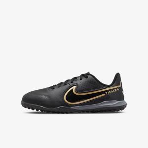 Nike Jr. Tiempo Legend 9 Academy TF Older Turf Voetbalschoenen Kinderen Zwart Donkergrijs Metal Goud Zwart | NK719EQR