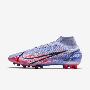 Nike Mercurial Superfly 8 Elite KM AG Artificial-Grass Voetbalschoenen Heren Indigo Lichtrood Metal Zilver | NK031KFT