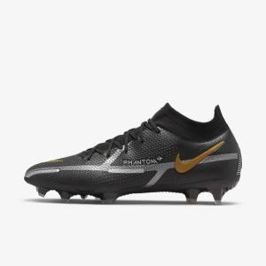 Nike Phantom GT2 Dynamic Fit Elite FG Firm-Ground Voetbalschoenen Heren Zwart Metal Goud Metal Zilver Metal Donkergrijs | NK960HTJ