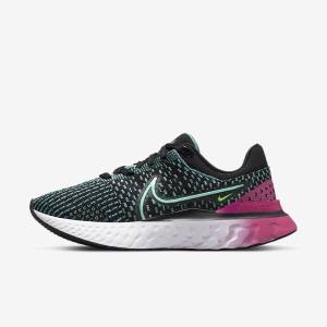 Nike React Infinity Run Flyknit 3 Weg Hardloopschoenen Dames Zwart Roze Turquoise Turquoise | NK358OMV