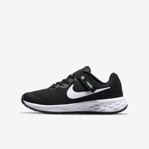 Nike Revolution 6 FlyEase Older Easy On-Off Weg Hardloopschoenen Kinderen Zwart Donkergrijs Wit | NK319ZAD