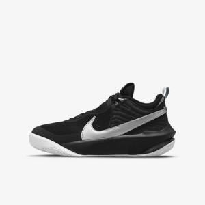 Nike Team Hustle D 10 Older Basketbalschoenen Kinderen Zwart Wit Metal Zilver | NK561TQJ