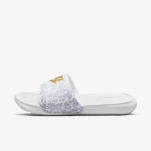 Nike Victori One Print Badslippers Dames Wit Grijs Platina Metal Goud | NK916FCX